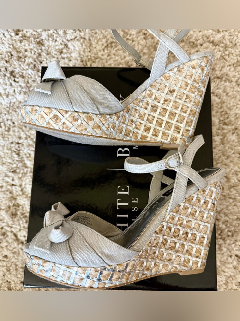 White House Black Market Silver-Tone Woven Sophie Wedge Sandals - Picture 5 of 9